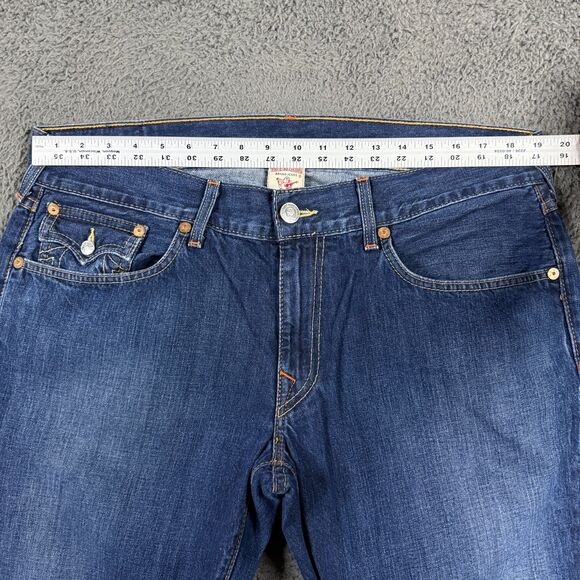 True Religion Jeans Mens 38x33 Blue Bootcut Dark Wash Denim Made in USA - Picture 13 of 16